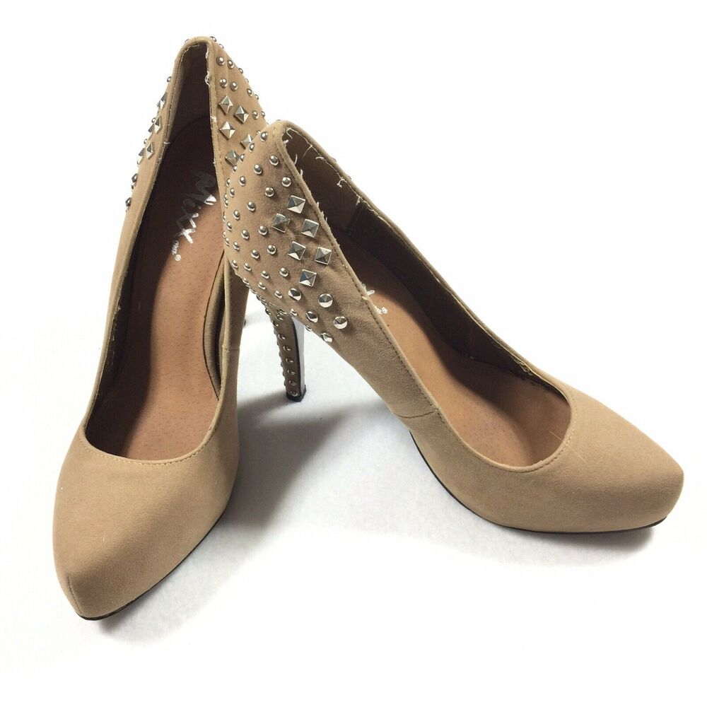 Mixx Shuz Laura Pumps Size 8 Womens Light Brown Tan Studded Platform High Heels